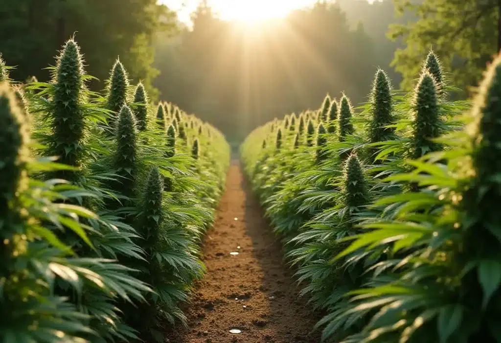 Critical Bilbo Auto outdoor cultivation with dense buds under natural sunlight. A fast-flowering strain ideal for high yields and outdoor harvests.