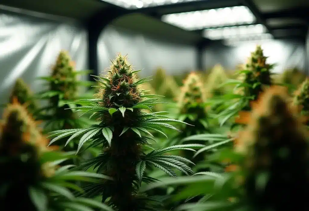 Critical Bilbo indoor cannabis plant under LED lights.