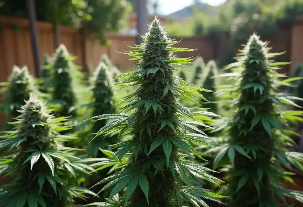 Critical Purple Kush x Bruce Banner Regular shows vigorous growth with tall, resin-rich colas, ideal for outdoor cultivation and high resin production.