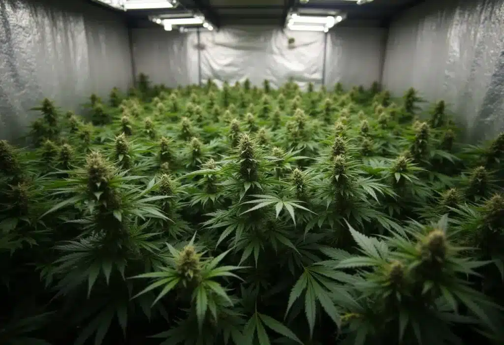 Critical Purple Regular cannabis plants growing in indoor setup.