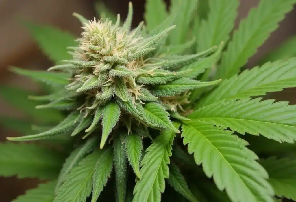 Critical x Cheese Candy Regular cannabis bud with dense trichomes.