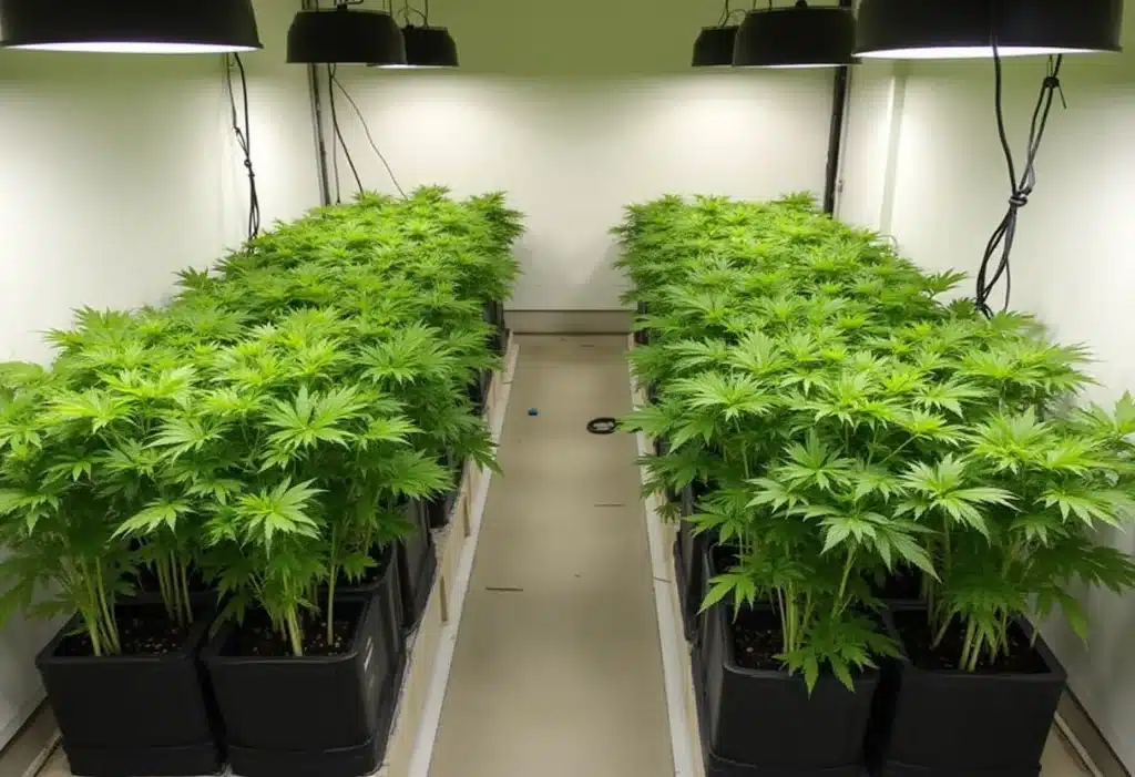 Critical x Green Crack in a professional indoor setup shows uniform growth, ideal for high-yield harvests and strong cannabinoid production.