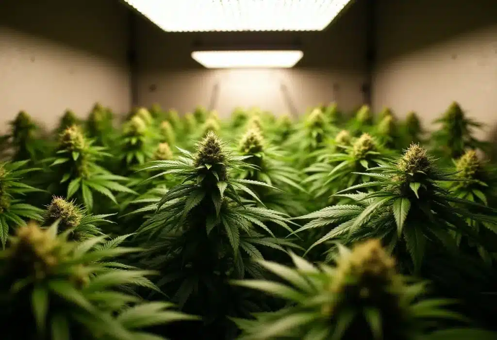 Critical Cream Caramel Auto grown indoors with LED lighting, showcasing compact structure, resinous flowers, and stable autoflowering genetics.