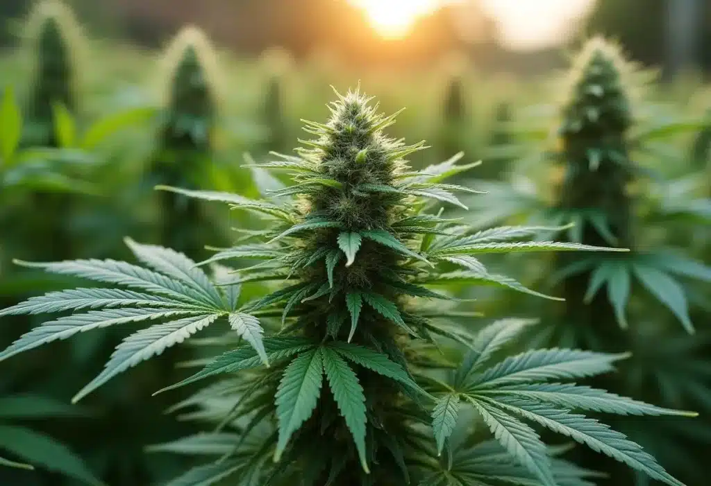 Outdoor-grown Dark Star Fast Version cannabis bud under natural sunlight, displaying compact flowers and high resin content for potent harvests.