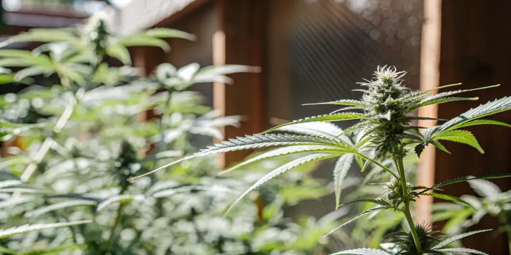 cannabis bud developing during flowering stage in outdoor grow setup