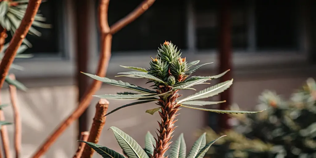 Close-up of a vibrant green plant growing in sunlight with sharp leaves.