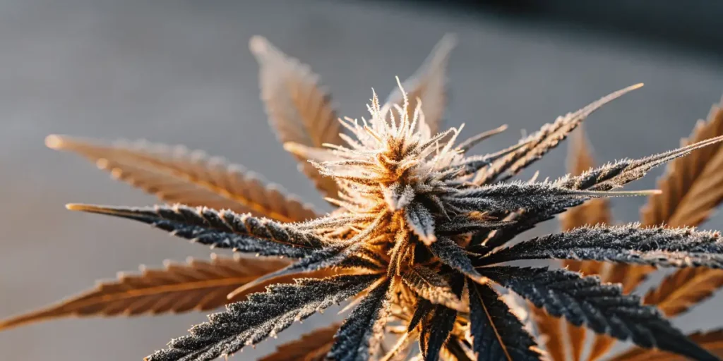 frosty cannabis bud with trichomes captured in a macro shot
