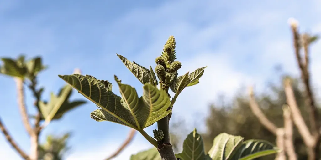 Macro shot of a green plant under sunlight highlighting its leaves and growth.
