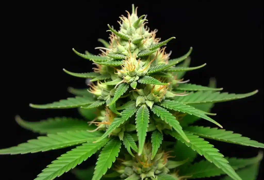 Early Skunk x Northern Lights with resinous buds and orange hairs. This strain blends potency, high yields, and strong aroma.