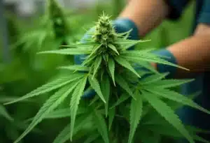 Exodus Cheese plant with resinous buds and healthy green leaves.