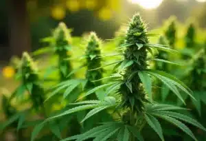 Fire OG outdoor plant in full bloom with thick resinous buds.