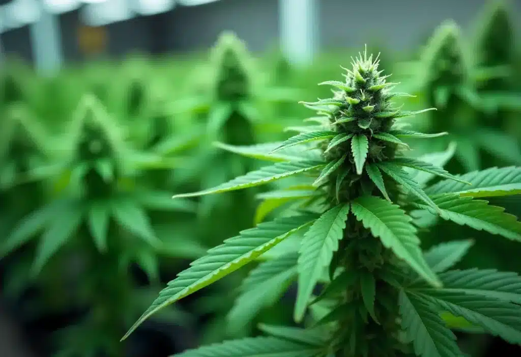 Frosted Guava Cannabis Bud in Indoor Grow Setup.