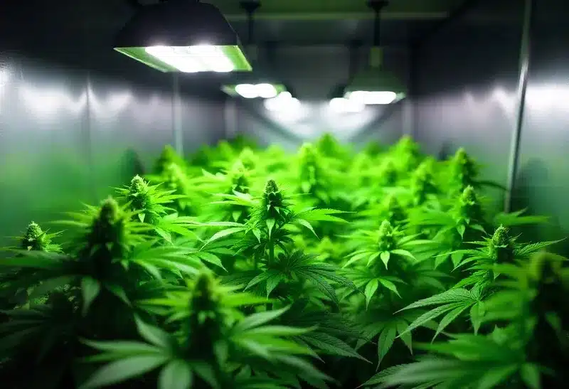 Ghost OG Chemdog Autoflower thrives under LED lights in a grow tent. Perfect for compact spaces, delivering high yields and potent aroma.