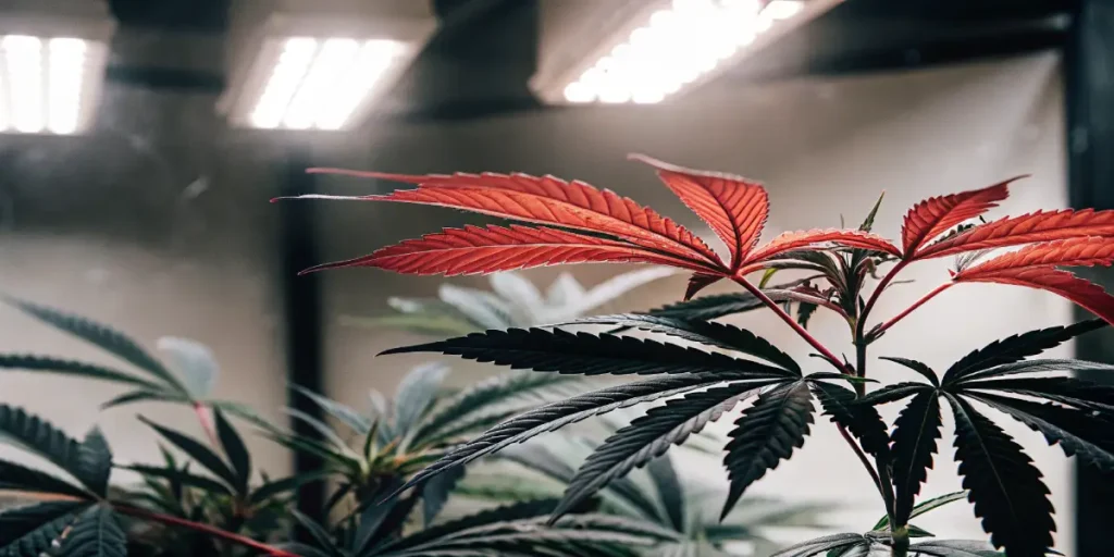 Macro shot of the stomata on a cannabis leaf surface.