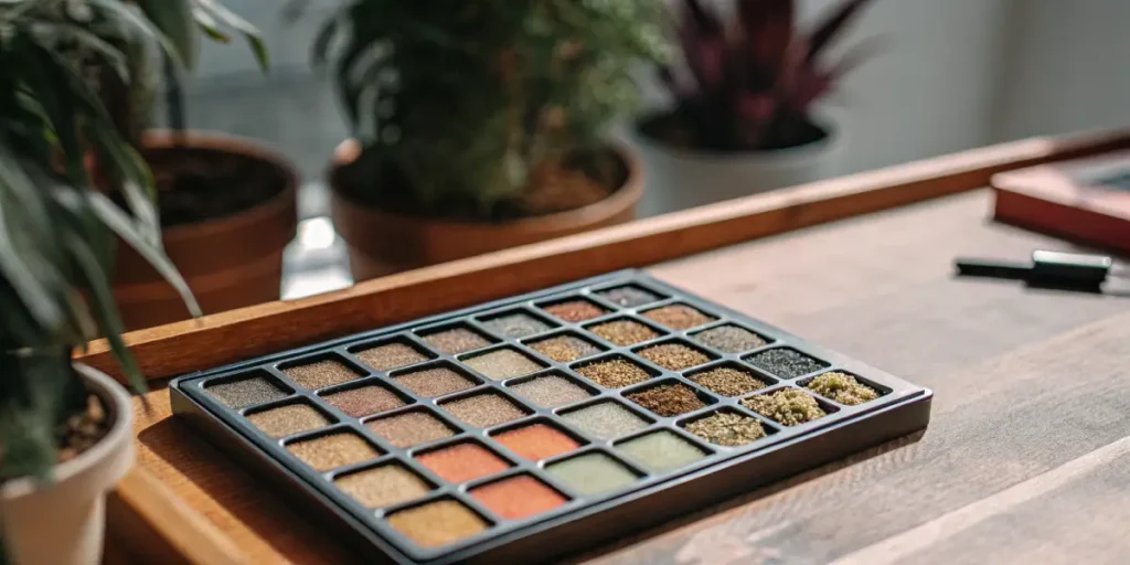 plateau d’échantillons de variétés de cannabis avec différentes couleurs et textures