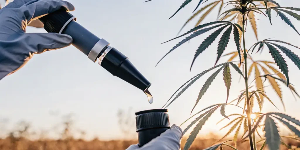 cannabis sap drop testing with refractometer under sunlight