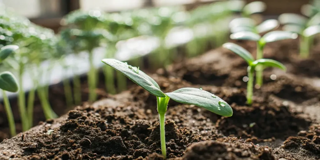 Diesel Auto cannabis seedlings growing in fertile soil under natural light.