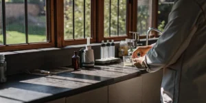 technician preparing cannabis extract in a laboratory with natural light