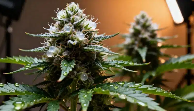 Amnesia Bubba Autoflower F1 crystal-coated buds and rich trichomes, highlighting its high THC content and aromatic terpene profile.