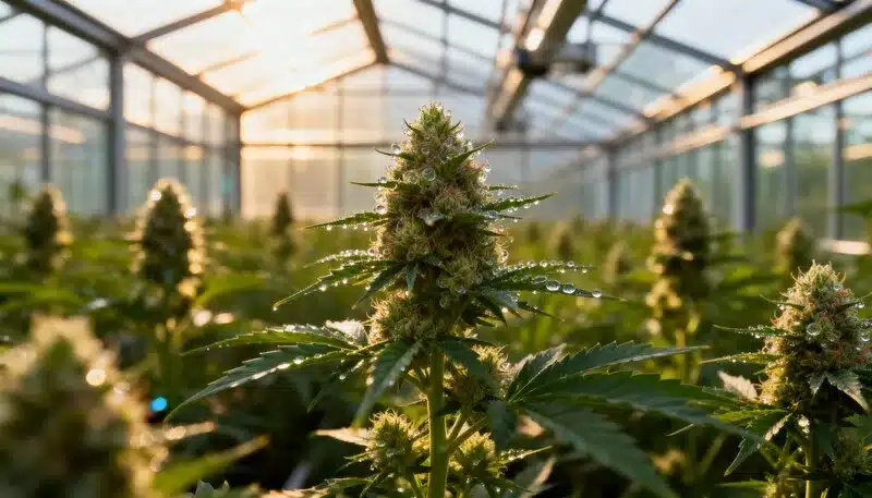 Amnesia F1 Greenhouse Flowering Under Natural Light.
