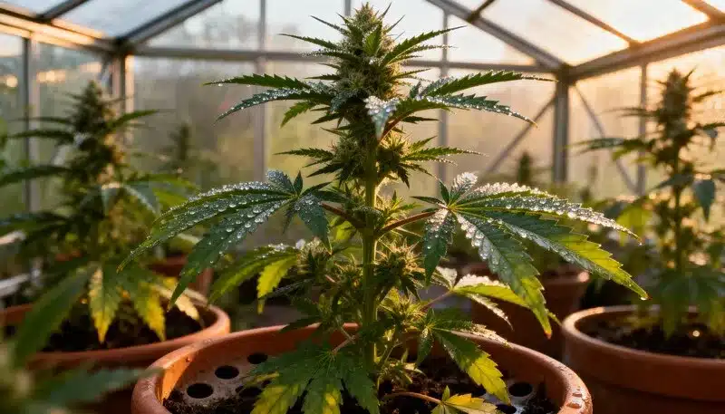 Amnesia Kush Greenhouse Cultivation with Early Flowering.