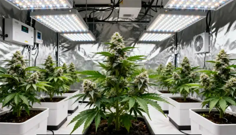 Banana Kush Regular Indoor Cultivation Under LED Lighting.