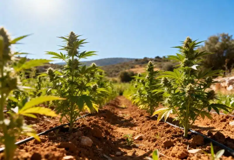 Big Jack Widow Auto plants cultivated outdoors under natural sunlight, producing compact buds and high yields in warm, dry Mediterranean environments.