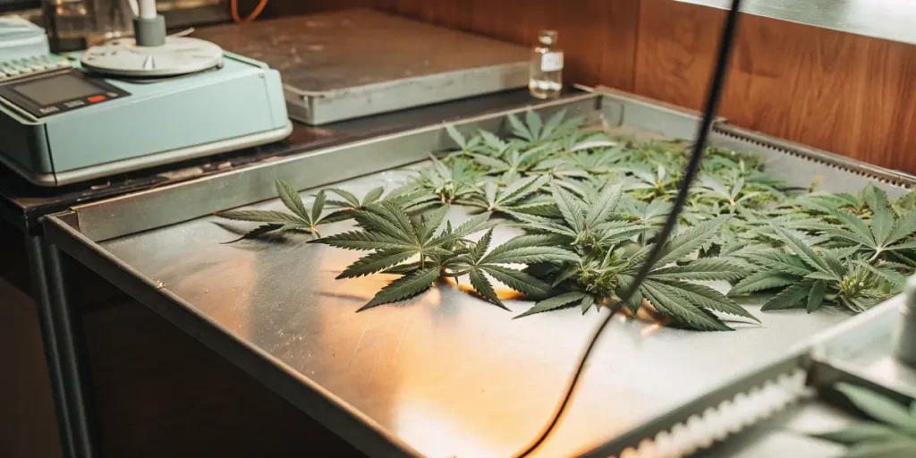 cannabis leaves analysis in laboratory environment