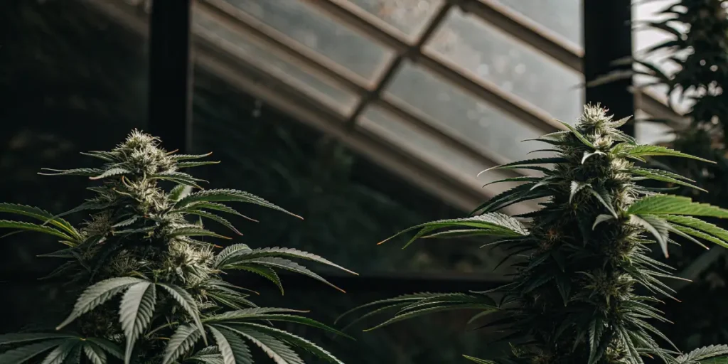 cannabis plants flowering under controlled light